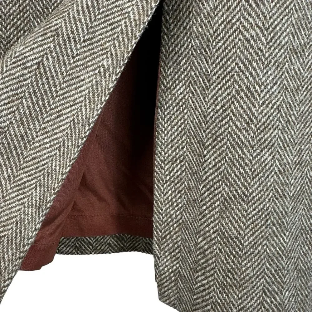 Ah! Austin Hill Brown‎ Cream Chevron 100% Pure Wool Lined Midi Skirt USA Retro 8